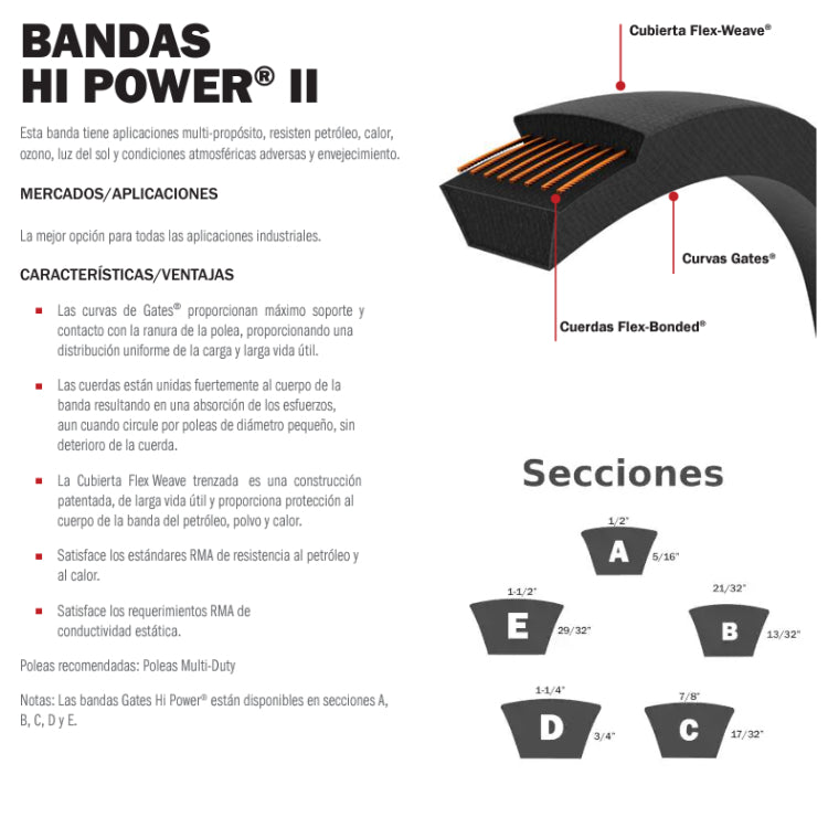 Banda GATES D144 Industrial en V HI POWER II