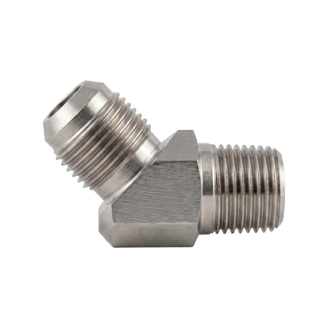 Adaptador Codo 45° Macho NPTF a Macho JIC de Acero