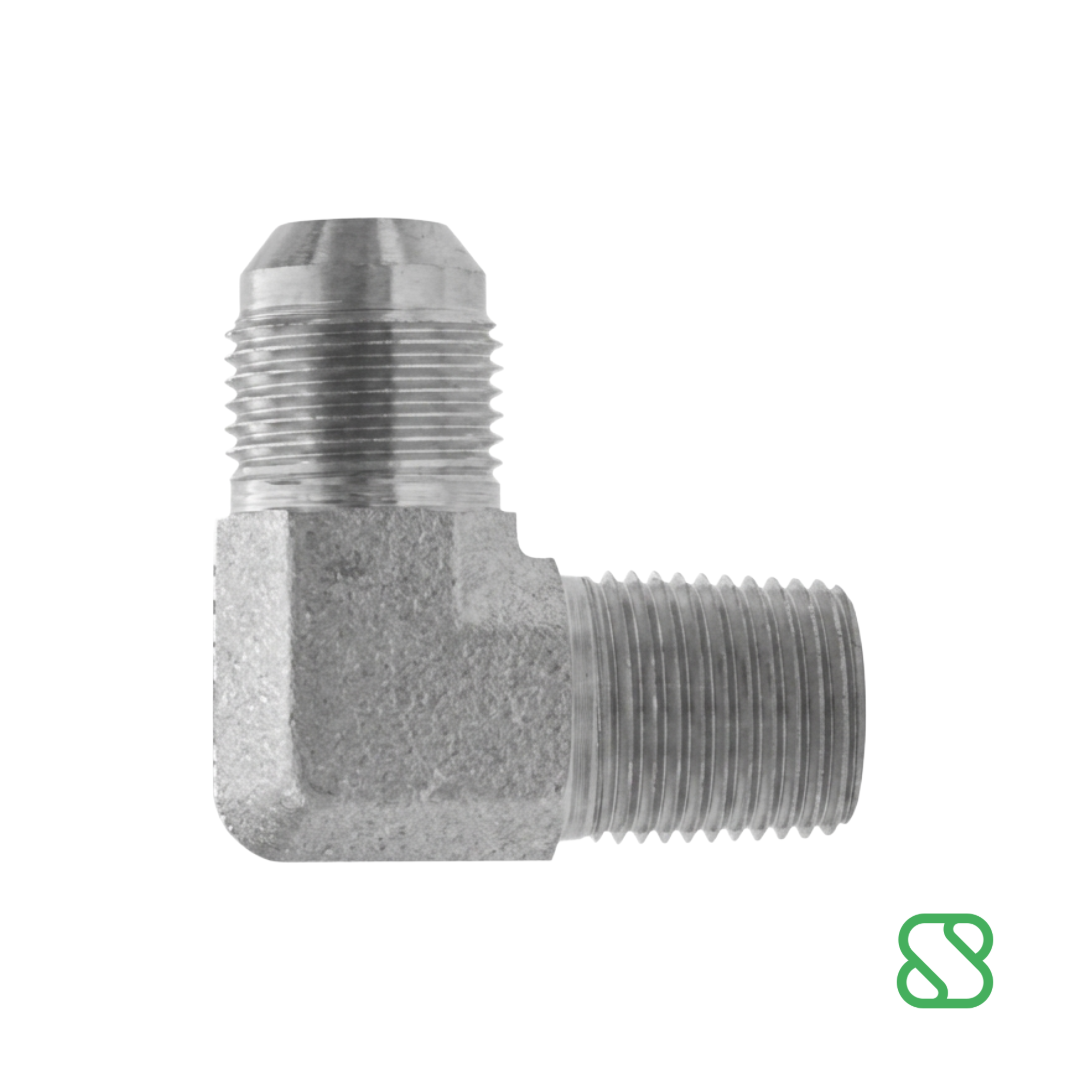 Adaptador Codo 90° Macho NPTF a Macho JIC de Acero